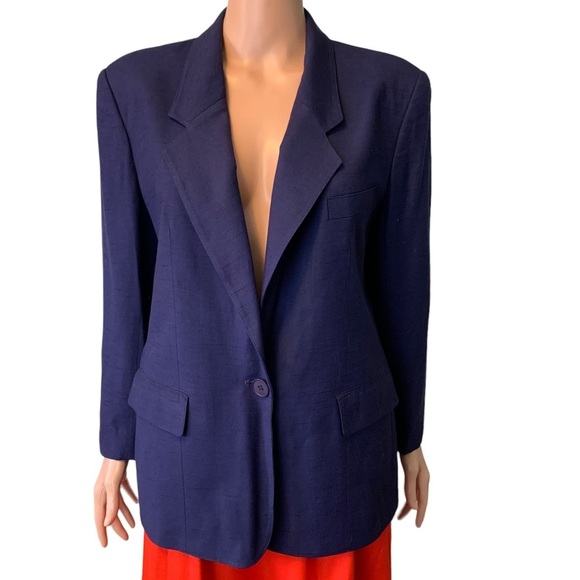 Vintage 80’s Evan Picone ILGWU Navy Single Button Blazer Size 14 - Picture 1 of 4